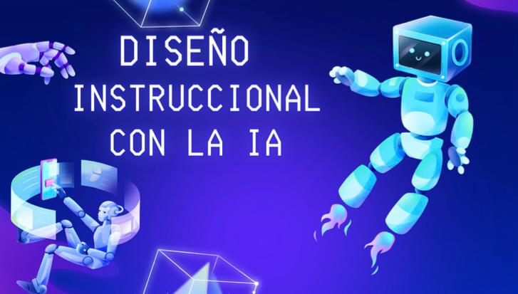 Robot en tono azul con la frase (DISEÑO INSTRUMENTAL CON LA IA).